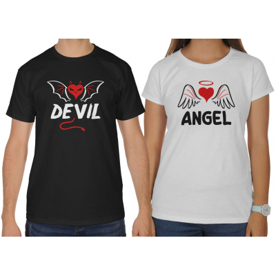 Koszulki dla par zakochanych komplet 2 szt Devil & Angel